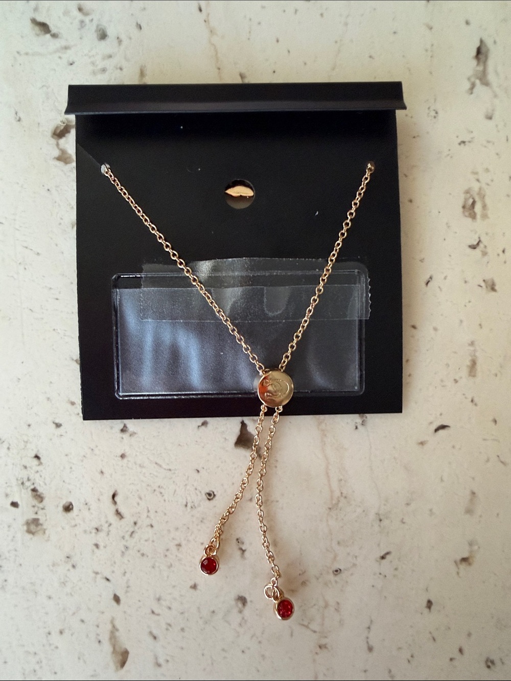 NIP Coach Gold-Tone Lariat Slider Bracelet with Red Stone Drops - Picture 2 of 4